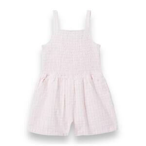 🆕 Janie and Jack NWT Pink Gingham Mia Smocked Romper. Size 8
